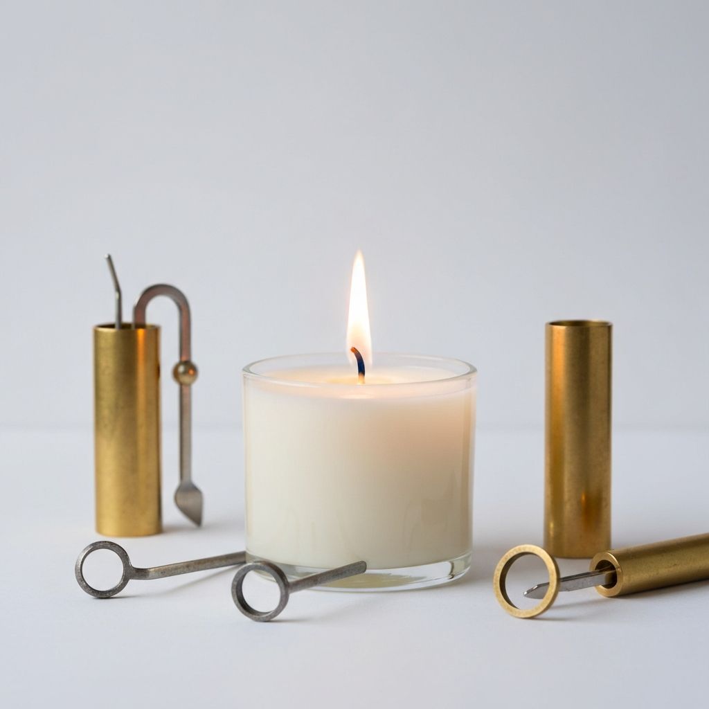 Brennender Docht mit feiner Dochtkürzer und Messing-Tablett